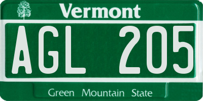 VT license plate AGL205