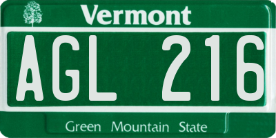 VT license plate AGL216