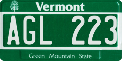 VT license plate AGL223