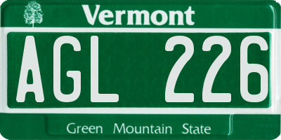 VT license plate AGL226