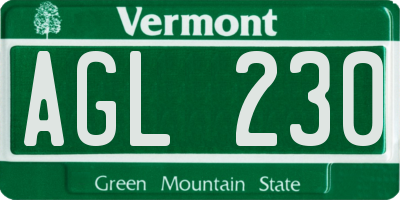 VT license plate AGL230