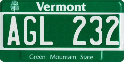 VT license plate AGL232