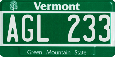 VT license plate AGL233