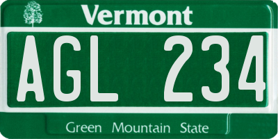 VT license plate AGL234