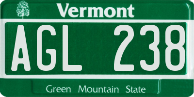 VT license plate AGL238