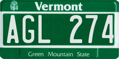 VT license plate AGL274