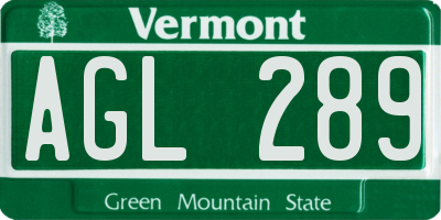 VT license plate AGL289