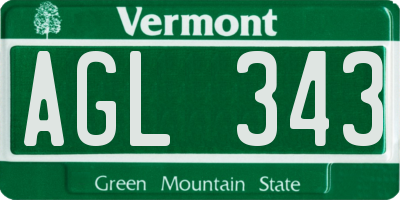 VT license plate AGL343