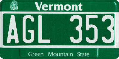 VT license plate AGL353