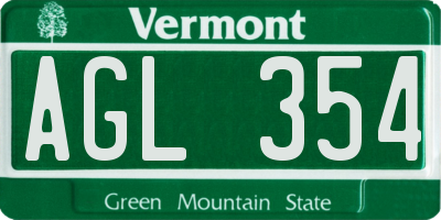 VT license plate AGL354