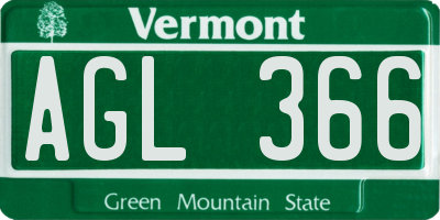 VT license plate AGL366