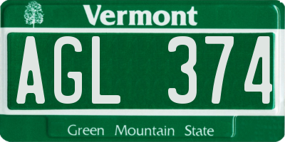 VT license plate AGL374