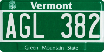 VT license plate AGL382