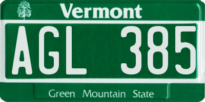 VT license plate AGL385