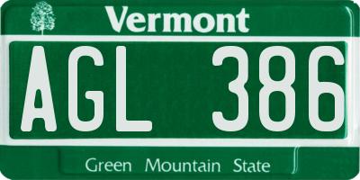 VT license plate AGL386