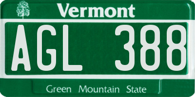 VT license plate AGL388