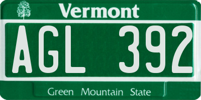 VT license plate AGL392