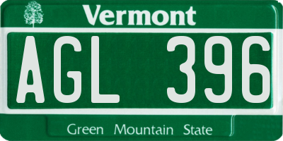 VT license plate AGL396