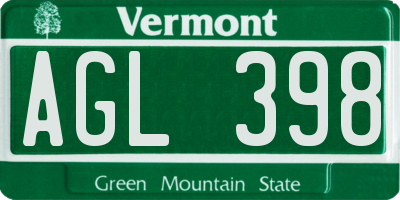 VT license plate AGL398