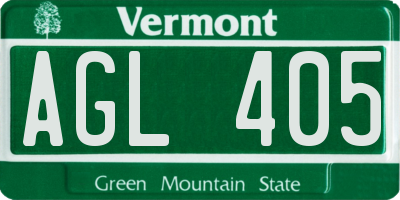 VT license plate AGL405