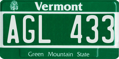 VT license plate AGL433