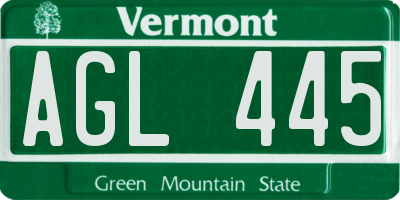 VT license plate AGL445