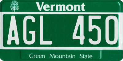 VT license plate AGL450