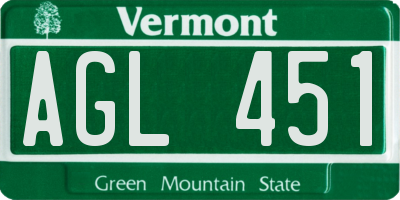 VT license plate AGL451