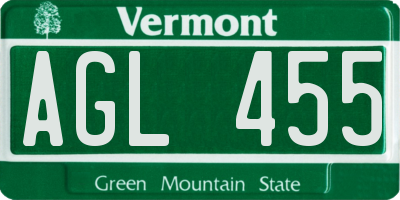 VT license plate AGL455