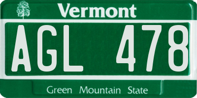 VT license plate AGL478