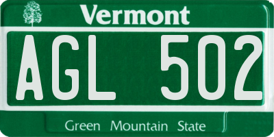 VT license plate AGL502