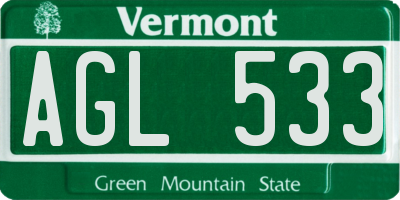 VT license plate AGL533