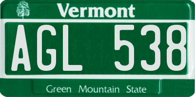 VT license plate AGL538