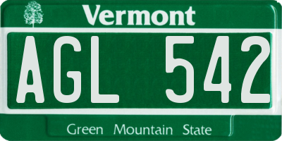 VT license plate AGL542