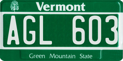 VT license plate AGL603