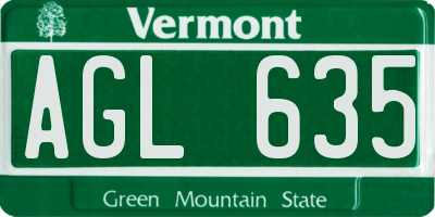 VT license plate AGL635
