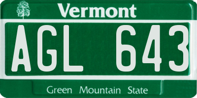 VT license plate AGL643