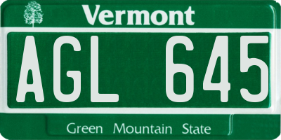 VT license plate AGL645