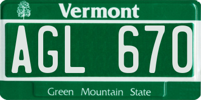 VT license plate AGL670