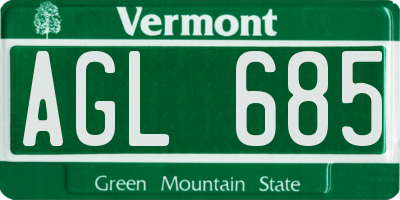 VT license plate AGL685