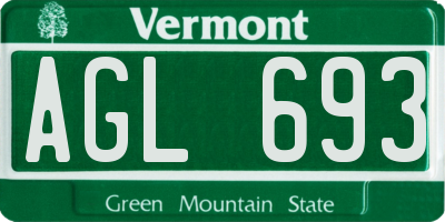 VT license plate AGL693