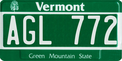 VT license plate AGL772