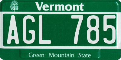 VT license plate AGL785