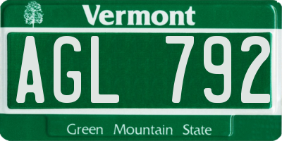 VT license plate AGL792