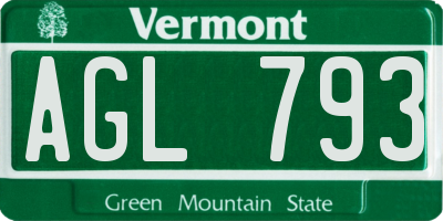 VT license plate AGL793