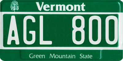 VT license plate AGL800