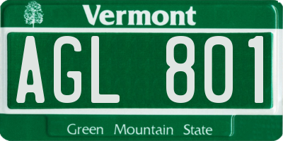 VT license plate AGL801