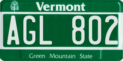 VT license plate AGL802