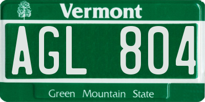 VT license plate AGL804