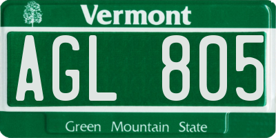 VT license plate AGL805